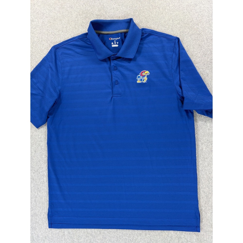 Kansas Jayhawks Champion Stitched Logo Campus Polo Shirt (Men's Medium) Blue